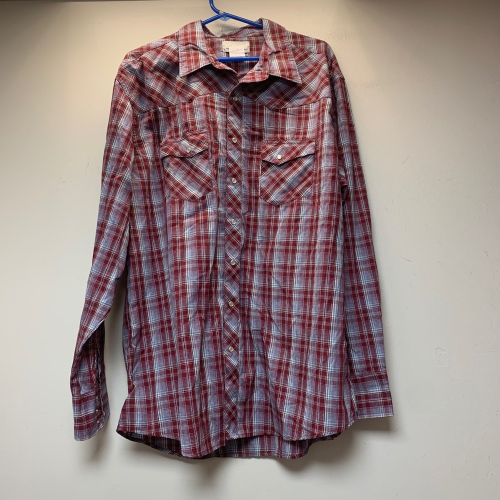 Wrangler Wrancher Western Shirt Mens 2XT Red Plaid Excellent Snap Tall MTW1435